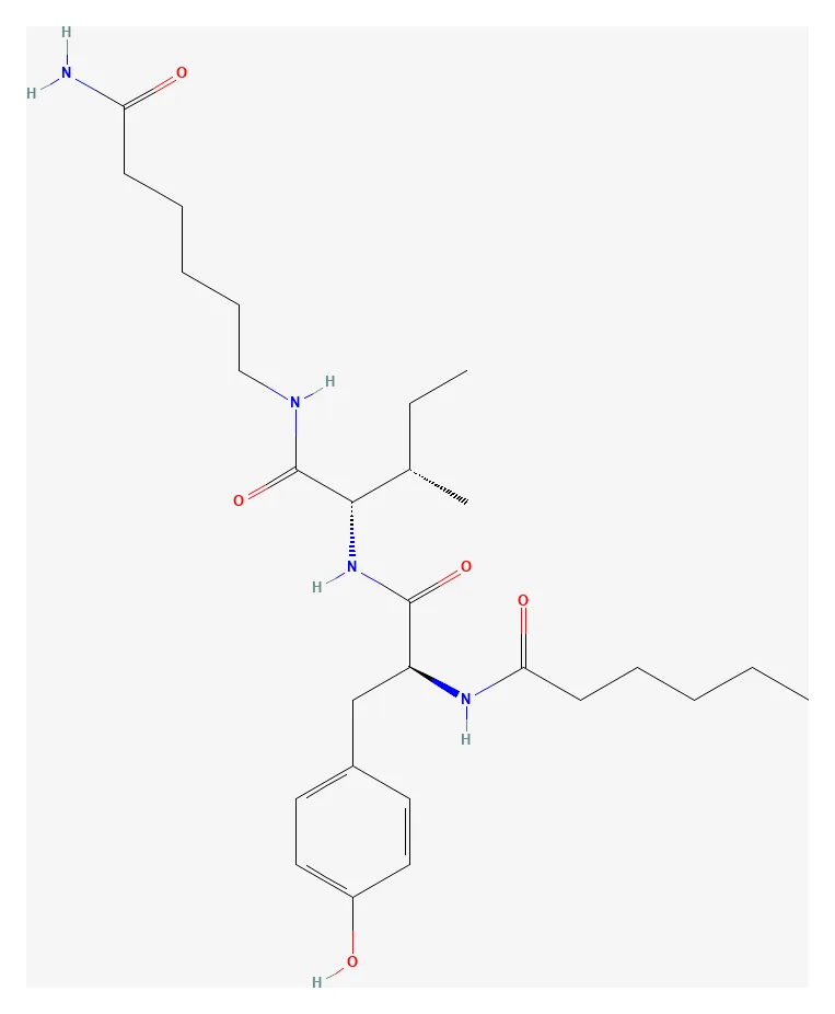 2D chemical structure of Dihexa (C27H44N4O5), as depicted by PubChem