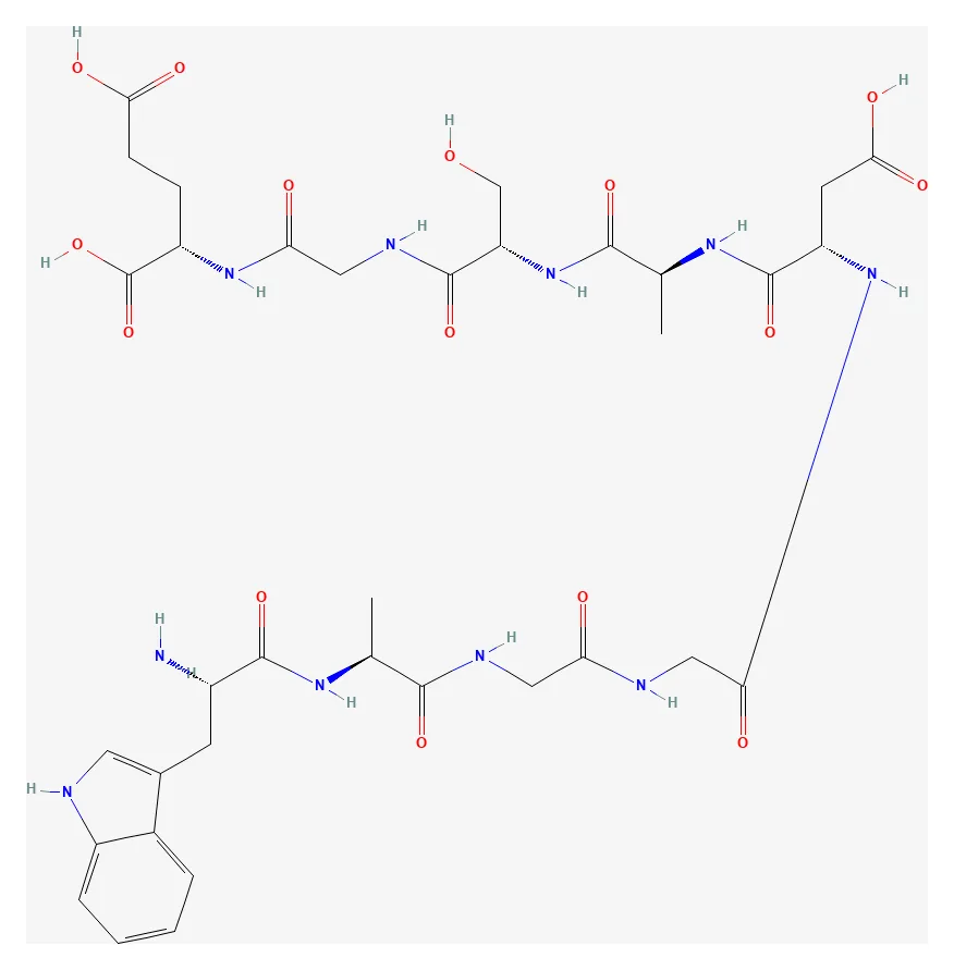 2D chemical structure of DSIP (C35H48N10O15), as depicted by PubChem