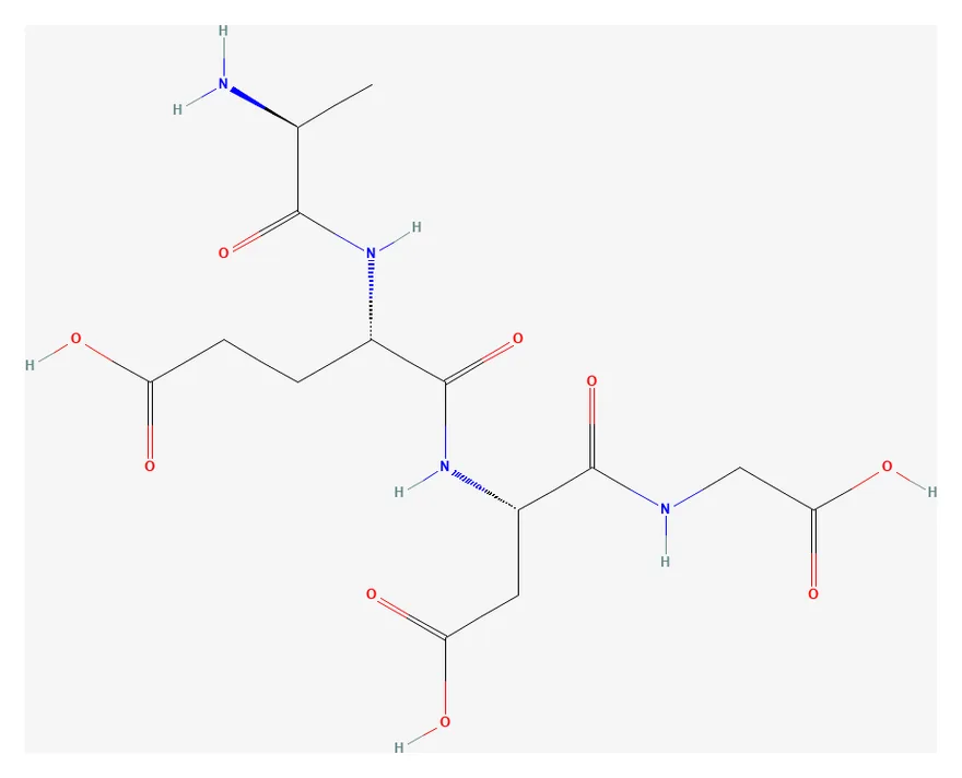 2D chemical structure of Epithalon (C14H22N4O9), as depicted by PubChem
