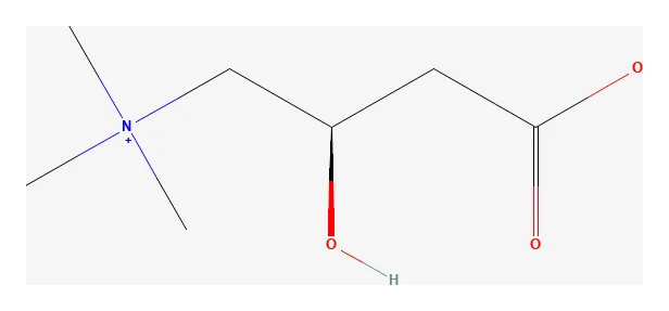 2D chemical structure of L-carnitine (C7H15NO3), as depicted by PubChem