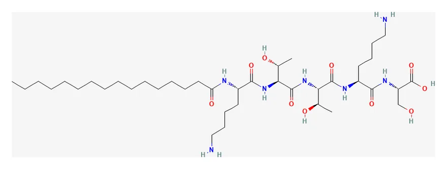 2D chemical structure of Matrixyl (C39H75N7O10), as depicted by PubChem