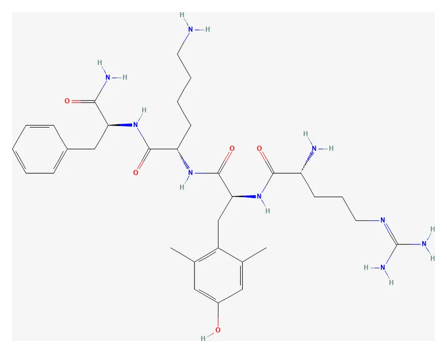 2D chemical structure of SS-31 (C32H49N9O5), as depicted by PubChem