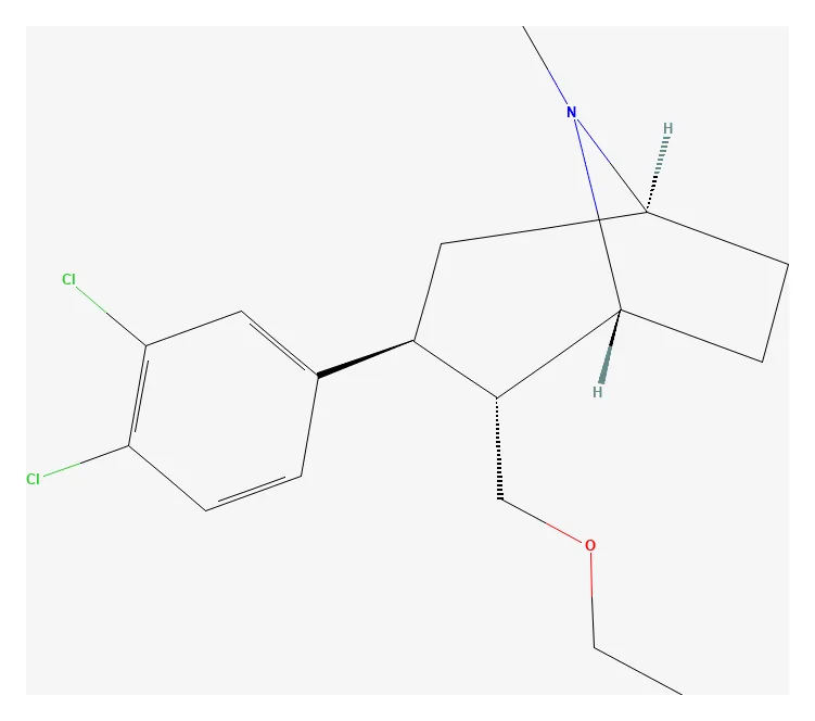 2D chemical structure of Tesofensine (C17H23Cl2NO), as depicted by PubChem
