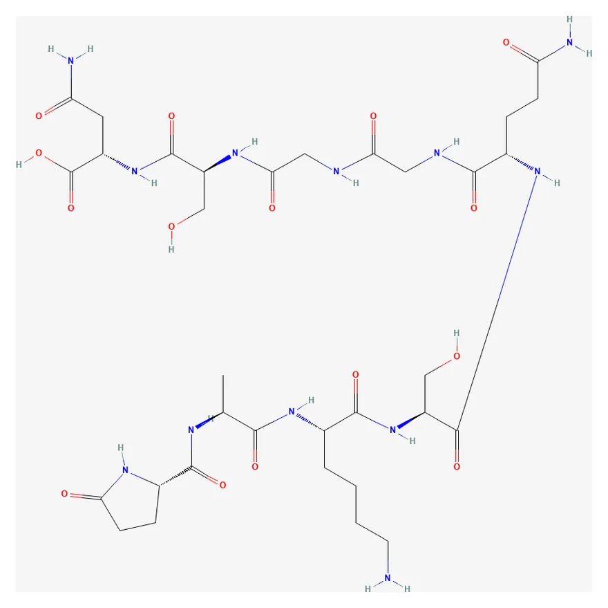 2D chemical structure of Thymalin (C33H54N12O15), as depicted by PubChem
